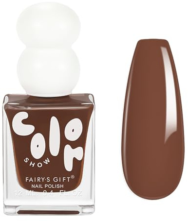 Brown Nail Polish - 12ml Long Lasting Chocolate Color Nail Varnish - Fast Drying Neutral Nail Polish - High Glossy Brownie Nail Varnish Natural No Required UV/LED Lamp