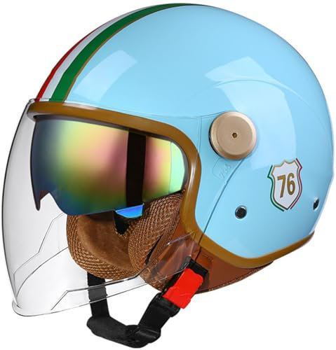 Casco Moto Retrò Vintage, Casco Scodella Semi Integrale Con Visiera, Casco Aperto Jet In ABS, Certificato DOT/ECE, Per Motocicletta, Scooter E Bici Elettrica Per Uomo E Donna 22,M