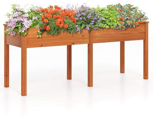 COSTWAY Hochbeet Holz Dual, Erhöhtes Gartenbeet, Pflanzkasten mit Trennwand & Drainagelöchern, Gemüsebeet Pflanzbeet rechteckig, Kräuterbeet für Balkon Garten Terrasse, 184 x 58 x 77 cm (Braun)