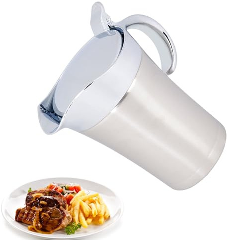 Edelstahl Sauciere, Doppelt Isoliert Sauciere, Eleganter Silberner | Saucieres mit Deckel, Zum Warmhalten der Soße, Aufbewahrung für Soße oder Sahne(L, 750ml)