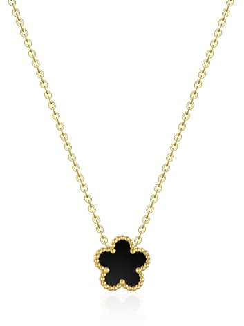 FUNIO Kleeblatt Kette für Damen - 18 Karat Gold Halskette Kettenanhänger Necklace Goldkette Schmuck Geschenk für Damen Women