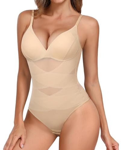 Tuopuda Shaper Body Body Shaper Stringtrosa Bodysuit Lagring Underkläder Smal Platt Mage Bantning Shaping med BH Justerbar axelrem Mesh Fajas