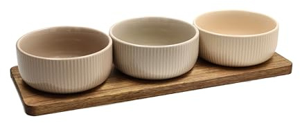 Tognana, Set 3 Ciotole + Vassoio rettangolare 32 x 11 Cm Plume, Stoneware, Multicolor