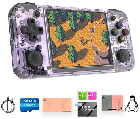 RG35XX H Retro Handheld Game Console Linux System 3.5''IPS Screen Built-in 64G TF Card with 3545+ Preinstalled Games RG 35XXH Portable Gaming Console RG35XXH Support 5G WiFi Bluetooth HDMI Purple