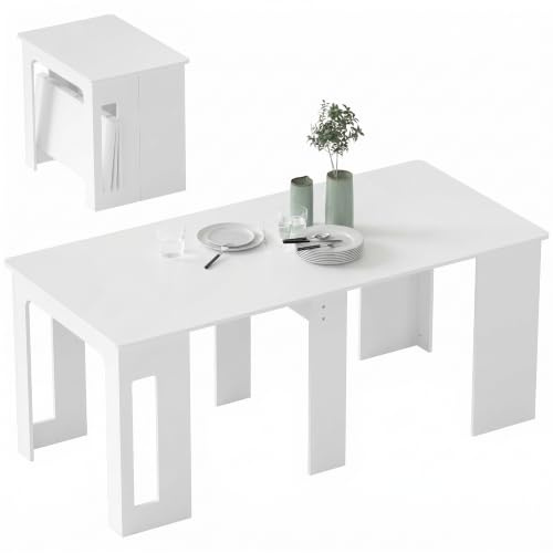 HOMCOM Esstisch 3 Stufig Ausziehbar für bis 6 Personen 60-180x85cm Weiß | Küchentisch, Modern Esszimmertisch, für Wohnzimmer, Esszimmer, Küche