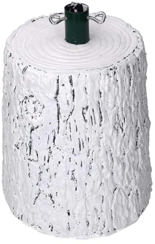 MF artSHOP Base per Albero di Natale in Legno Naturale, Supporto Tronco Realistico, Attacco Universale per Alberi fino a 210 cm, Effetto Corteccia (Bianco)