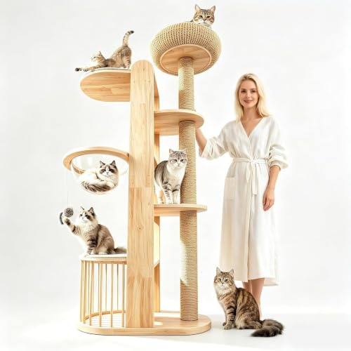 190cm Katzenbaum Groß, Kratzbaum Grosse Katzen Stabil, XXL Katzenkratzbaum Holz mit Dicke Stämme, Atmungsaktivem,Katzenbett und Spiel- & Ruhezone