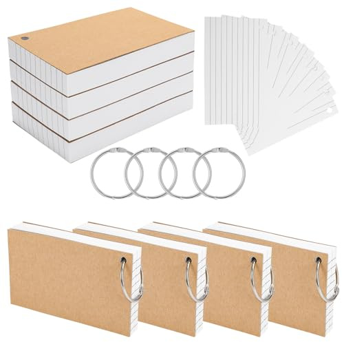 Candcamp Flash Cards,400 PCS Revision Cards White Ruled Cue Cards with Binder Ring Blank Flashcards Presentation Cards for Office School Study Exam