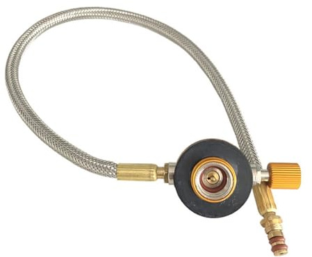 Lawnoval Manguera adaptadora de estufa de gas, botella de gas de latón a conector de estufa al aire libre con válvula plana, compatible con quemadores y linternas de camping, 52 mm