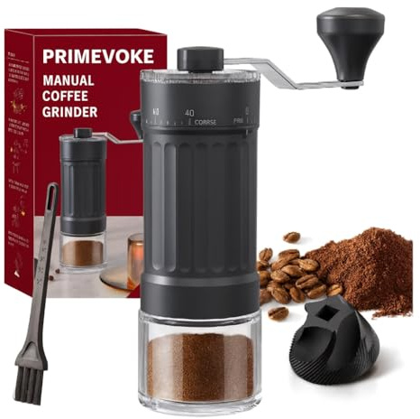 PRIMEVOKE Manual Coffee Grinder with Adjustable Coarseness Settings, Hand Crank Coffee Bean Grinder with Cleaning Brush
