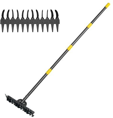 PadPure Metal Garden Rake Heavy Duty, 62 Adjustable Handle Bow Rake Dual-Sided Dethatching Thatch Rakes Garden Tool for Rock Leaves Lawns Landscape Yard Gardening Loosening Soil