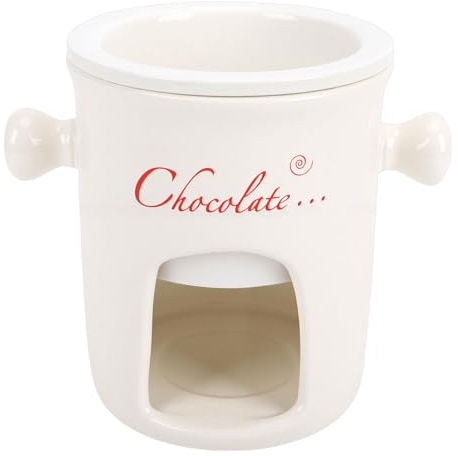 Ejoyous Tasse à Fondue en Céramique avec Fourchette, Chauffe-plat, pour Dessert à la Crème Glacée au Chocolat et au Fromage (WHITE)