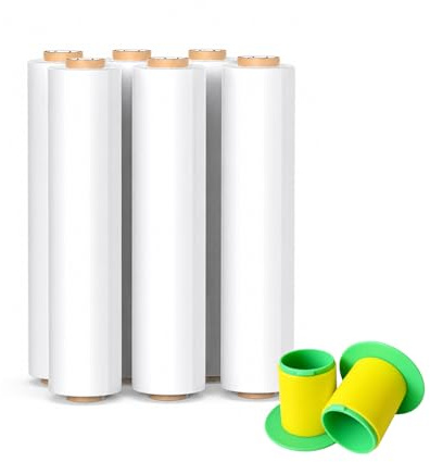 FRENAL Lot de 6 Films Étirables Blancs 50 cm x 300 m, 17 Microns, 2,65 kg – Film Palette Résistant pour Emballage, Stockage et Protection des Marchandises