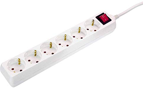 as - Schwabe - Regleta de enchufes múltiple de 6 vías con interruptor, tomas giradas 45°, con cable de 5m y protección de contacto, toma de corriente múltiple para interiores, 230V, 16A, IP20, blanco