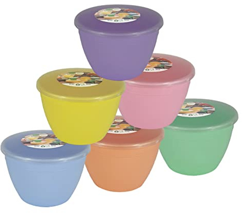 Just Pudding Basins Pastel Rainbow Colours 1 Pint Basin and Clear Lid Pack of 6 Plastic Pudding Steaming Bowls