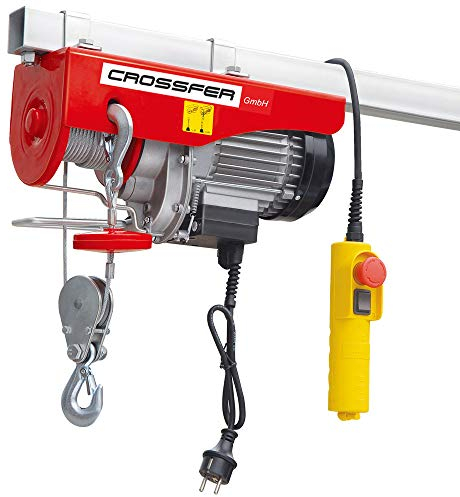CROSSFER PA990 Elektrischer Seilhebezug 230Volt für 495kg/990kg Last Seilwinde mit Umlenkrolle als Flaschenzug Seilzug 12 Meter Hubhöhe Hebezug Lastkran