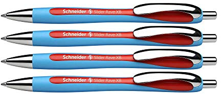 Schneider Schreibgeräte Kugelschreiber Slider Rave, Druckmechanik, XB Rot (4 Stück, C)