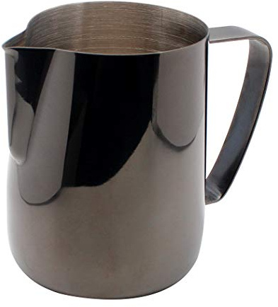 Dianoo Milchkännchen aus Edelstahl, Titanbeschichtung, cremig, Latte, Kaffee, Cappuccino mit Milch, Schwarz, 600 ml