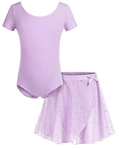 Bricnat Vêtements de Ballet pour Filles Robes de Ballet pour Enfantss Body de Danse Justaucorps Robe de Danse à Manches Courtes avec Tutu Violet