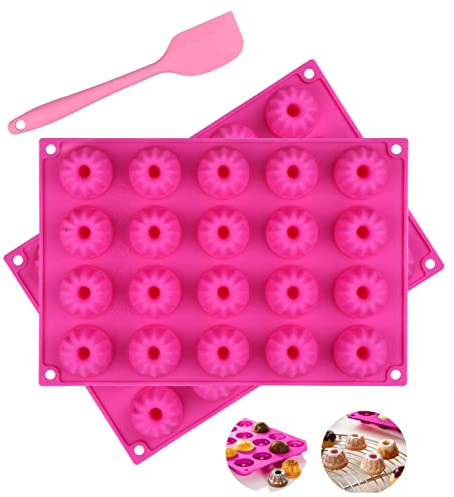 Mlying 2 Stück Mini Gugelhupfform - Silikon Gugelhupf Kuchenform Klein Silikon Backform Traditioneller Paris Savarin Stil 20er mit Antihaftbeschichtung 30x20x2.3cm, Rosa