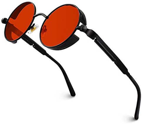 GQUEEN Retro Runde Steampunk Polarisierte Sonnenbrille Herren Damen UV400