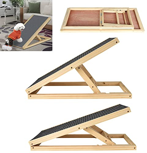 Efan - Rampa per cani da 70 cm, in legno massiccio per animali domestici, scala per cani e auto, regolabile in altezza