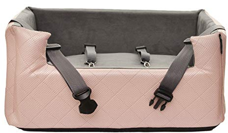 Exclusive Hunde Autositz | Autositz für Hunde, Katzen, Haustier | Rückbank, Beifahrersitz | Hundebett, Hundetasche | Kunstleder | Farbe: Metallic Rosa | Große: L (57x50 cm)