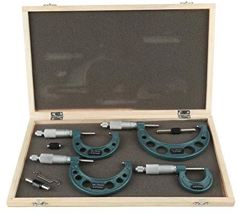 Mikrometer Außenmikrometer, 4 Stück 0-25 mm, 25-50 mm, 50-75 mm, 75-100 mm Außenmikrometer Mikrometerschraube Bügelmessschrauben Satz Mikrometer-Set mit Fall