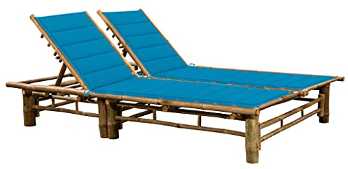 vidaXL Sonnenliege 2-Personen mit Auflagen Gartenliege Gartenmöbel Doppelliege Liege Relaxliege Liegestuhl Freizeitliege Strandliege Bambus