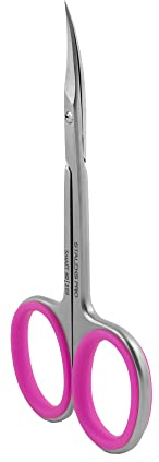 STALEKS Pro - Forbici Professionali per Pelle Cuticola, Lame Curvo Classico e Manici in Silicone Rosa, Affilatura Manuale, Smart 40 Type 3, SS-40/3