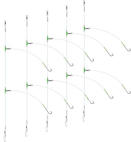Luroad 5pcs Sea Fishing Rigs, Flapper Rigs Sea Fishing Hook Sizes 1, 2/0 for Beach Casting Shore Fishing Flounder, Whiting, Bass, Plaice (B. 5pcs- 2 hooks- size 2/0-52cm gap)