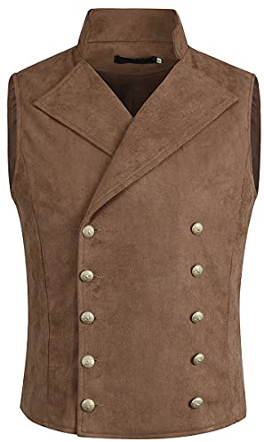 Allthemen Herren Weste mit Stehkragen Anzugweste Zweireihig Gothic Vintage | Westen, Vest, Steampunk, Hochzeit Party, Wildleder, Retro Barock Elegant, Lederweste, Viktorianischer, Gilet