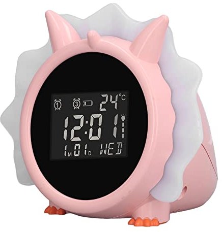 Pilipane Kinder-Dinosaurier-Wecker,Mädchen, rosa Wecker, Kinderschlaftrainer, multifunktionaler Nachttisch, LED, elektronischer Wecker für Kinder, Mädchen, Kinder