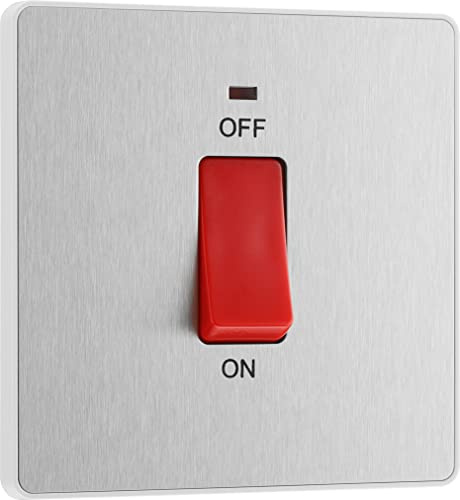 BG PCDBS74W Unité de commande de cuisinière électrique avec indicateur d'alimentation LED, plaque unique, bipolaire, sans vis, évolutive, acier brossé, 45 A, PCDBS74W