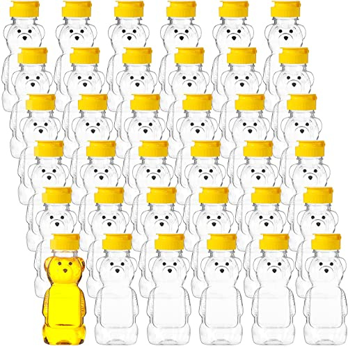 Thenshop 36 Pcs Honey Bear Bottle,Plastic Honey Squeeze Bottle,Honeybear Squeeze Jars,Cute Empty Container with Yellow Flip Lid for Syrup Sauce,Juice Storing and Dispensing, Transparent(240 Ml/ 8 oz)