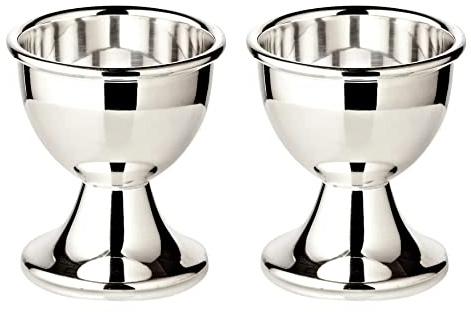 EDZARD Juego de 2 hueveras Classo (altura de 5 cm), color plateado pesado – Juego de vasos para huevos, hueveras plateadas, moderno soporte para desayuno y huevos, hueveras
