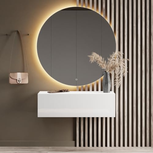 Planetmöbel Mueble perchero colgante para recibidor, 1 x 100 cm, blanco, compacto, puerta abatible con almacenamiento, para colgar o colocar de pie, 37,8 x 100 x 32,5 cm (profundidad x ancho x alto)