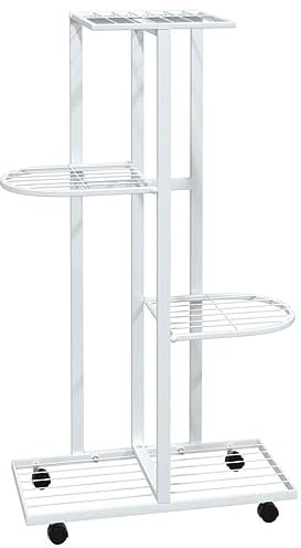 Makastle Metall Blumenregal Pflanzenregal 4-Etagen, Mehrstöckig Blumenständer Pflanzenständer Blumenbank Blumentreppe Pflanzentreppe für Innen Außen Garten Balkon Deko, 44x23x80 cm Weiß