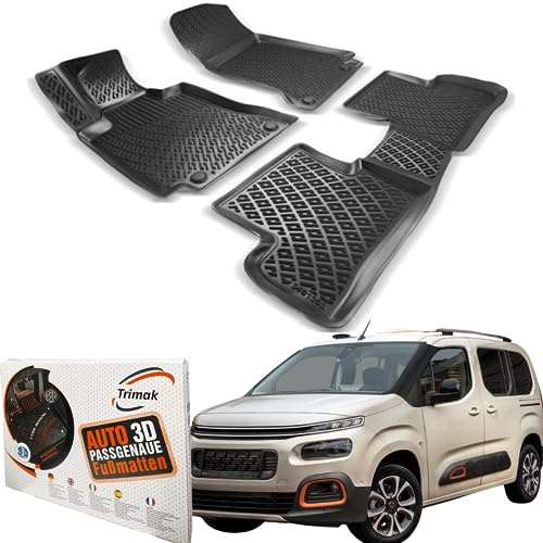Trimak 3D Fussmatten für Citroën Berlingo 3.Gen ab 2018 | Gummimatten aus TPE Gummi, Passgenau, Wasserdicht, Hoher Rand, Rutschfest, Leicht zu Reinigen