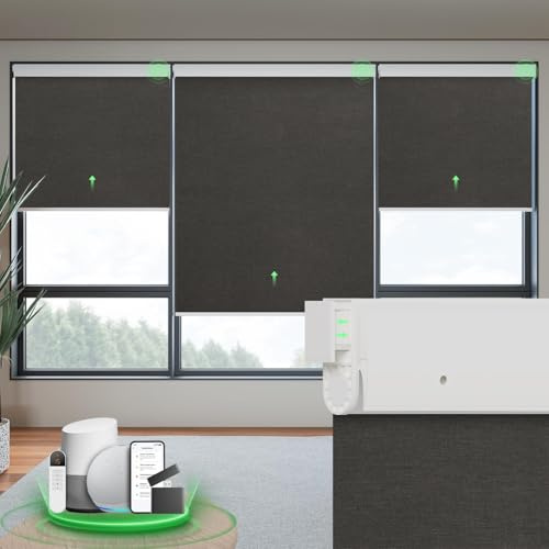 DONGFXK Motorized Blinds with Remote, Blackout No Drill Cordless Smart Roller Shades, Automatic Blinds for Windows, Black,36 W x 72 H