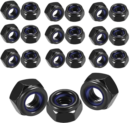 qingmeng Sechskantmuttern M6, 50 Stück Mutter M6 Schwarz, Selbstsichernde Muttern, Stoppmutter Sicherungsmuttern, Kontermuttern Set Schraubenmutter Metrisch Gewinde