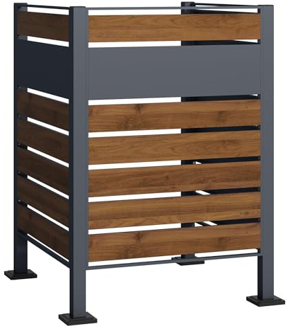Wiltec Cache-Poubelle - 905 x 905 x 1200 mm - pour 60 à 240 L - Design Bois - en Acier - avec 3 Parois - Clôture Range Coffre Combinable