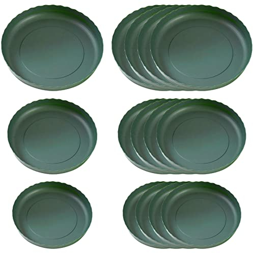 FEMONGY Plant saucers, Set of 15 Green Plant Tray - Plant Pot Saucers and Plant Pot Trays in 3 Sizes (14cm, 16cm, and 18cm) - Surface Protection for Household Plants