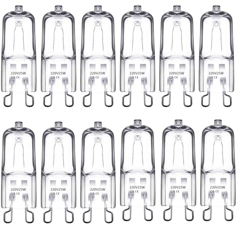 Senshuomy G9 Capsule Halogen Bulbs, 25W 230V Dimmable - 2800K Warm White Clear, Suitable for Table Lamps, Cabinet Lights, Oven - 12 Pack