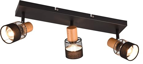 Trio Leuchten Spotbalken Nandini 811700332, Metall Schwarz matt, Holz, Schirm Stoff/Metall Schwarz, exkl. 3x E14 |