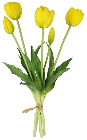 Flair Flower Real-Touch Tulpenbund künstlich Blüten Frühlingsdeko Osterdeko Tulpe Tulpenstrauß Latex Kunsttulpe Einzelblumen Kunstblumen Blumen Tischdeko Dekoration Stielblume Seidenblume, gelb