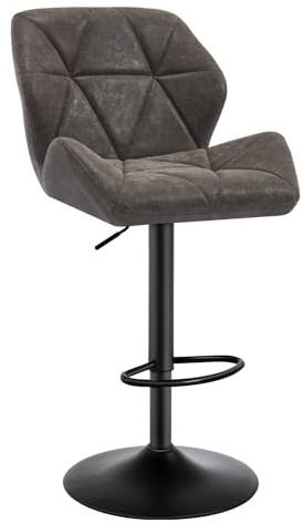 WOLTU Barhocker, Barstuhl Höhenverstellbar, PU-Bezug, Grau | Drehbarer Bar Stool mit Rückenlehne, Fußstütze, Robuster Metallrahmen, für Küche und Hausbar, Vintage