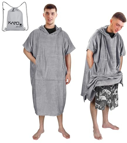 Kato Tirrinia Surf Poncho avec Poche, Microfibre Poncho de Bain Femmes Hommes, Aide au Changement de Plage Poncho avec Capuche Absorbent Changing Serviette pour la Natation Sports Nautiques Sauna,