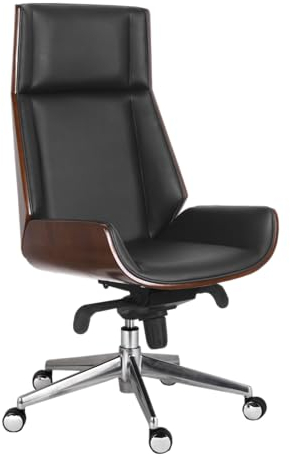 Fohfurniture Chaise de Direction de Luxe en Cuir PU et Bois, pivotante et réglable, Chaise de Bureau au Design rétro et Vintage pour Salle de conférence et Bureau à Domicile (Noir)