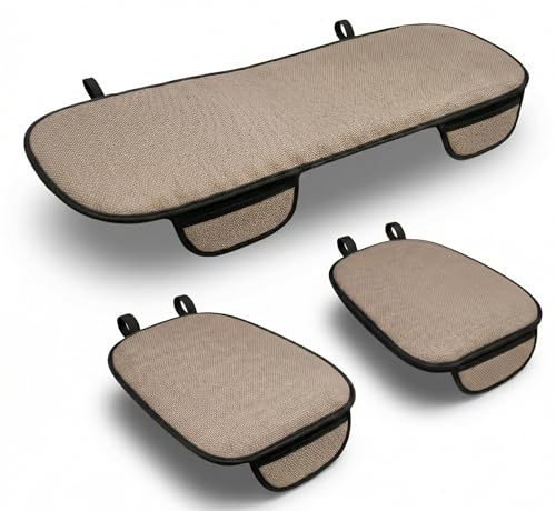 Voiture Accessoires Lupex Housse de siège 3 pièces Universel Auto | Protection Siège 2 Avant et 1 Arrière | Protecteur Confort Automobile Coussin Intérieurs (Silk Ice Beige)